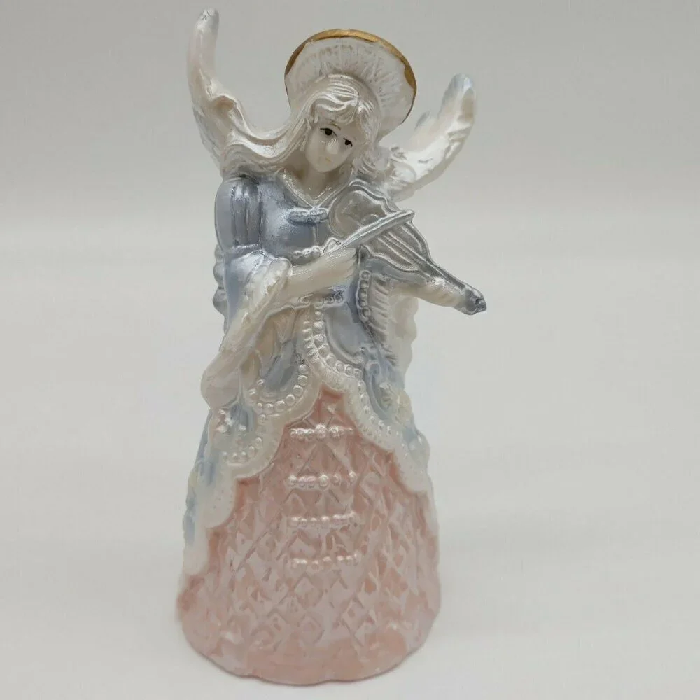 Designspirations Vintage Porcelain Angel Bell Figurine With Gold Halo & Violin